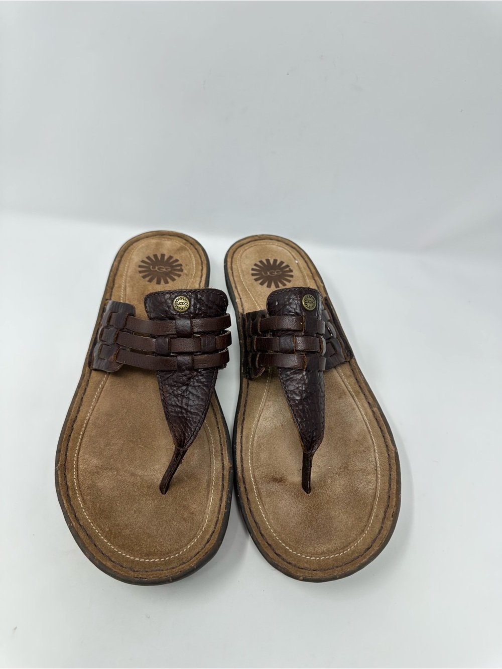 UGG Jenaya Women's Sandals Brown Thong Leather 10 Casual Slip On Comfort Shoes